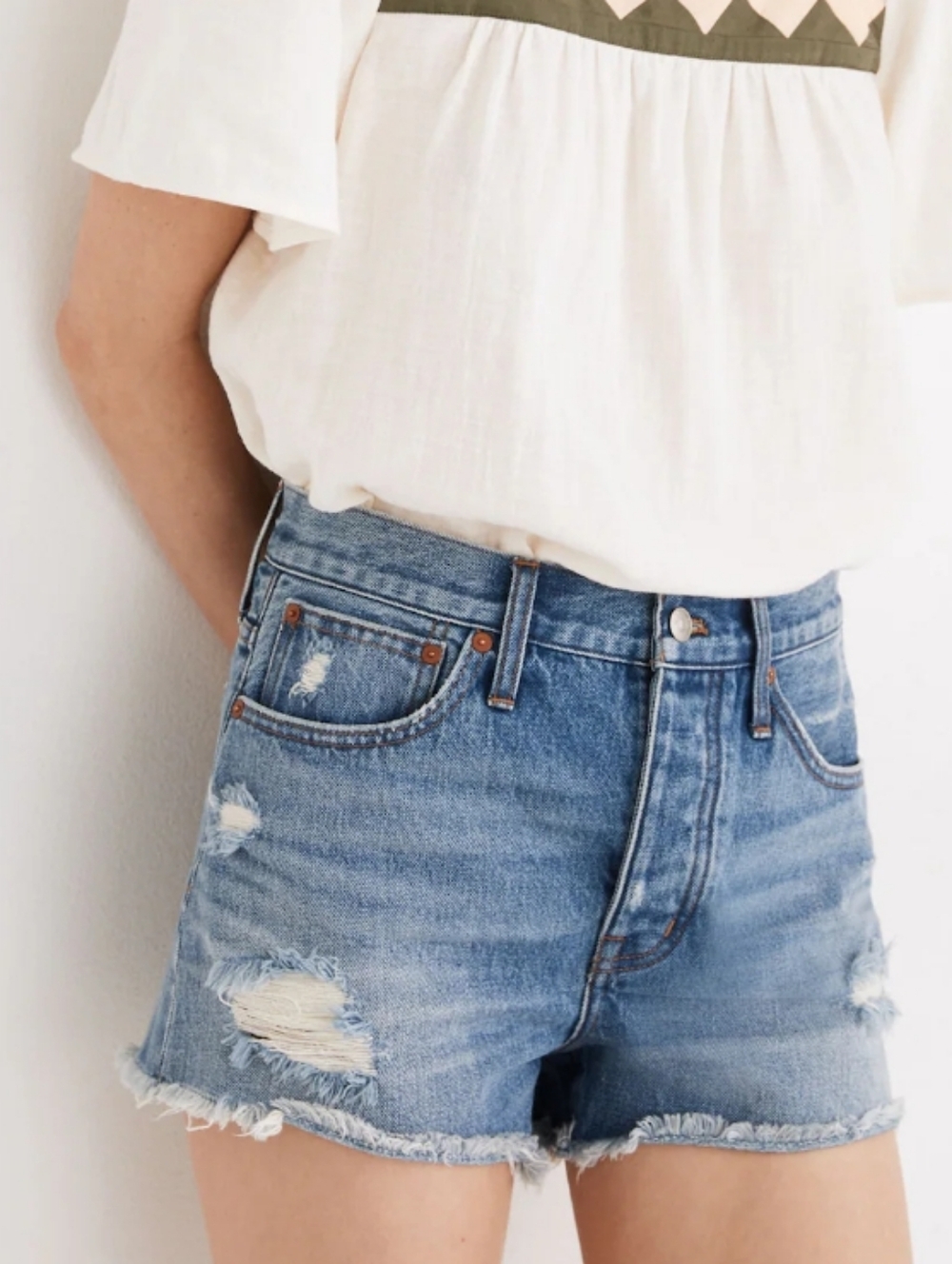 Madewell Relaxed Distressed Raw Hem Denim Shorts Cotton